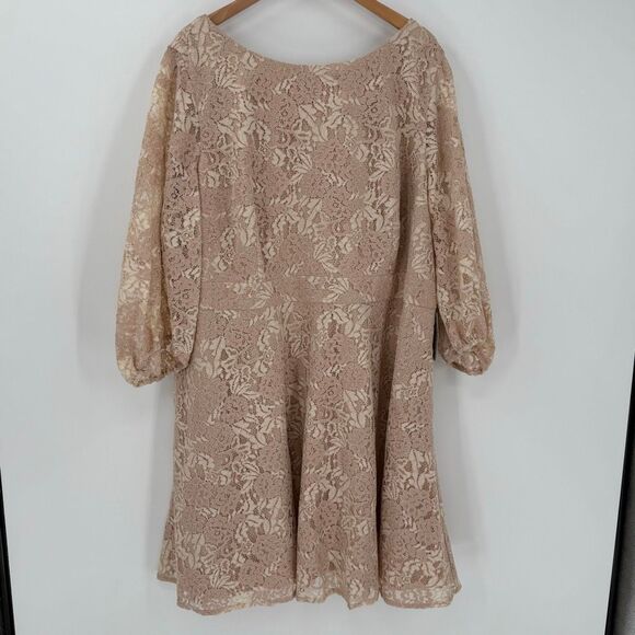 Eliza J Dresses & Skirts - Eliza J Bateau Neck Lace Fit & Flare Knee Length Dress Pink‎ Plus Women 24W